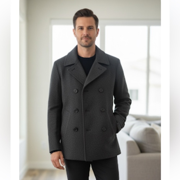 Marc By Marc Jacobs Gray Double Breasted‎ Wool Blend Peacoat Size Large EUC - Picture 1 of 11